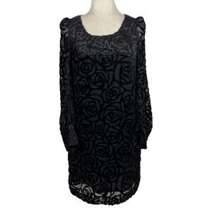 Junya Watanabe Comme des Garcons Black Long Sleeve Burnout Velvet Overlay Dress